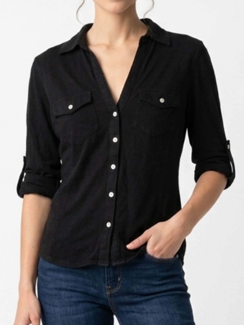 Max Studio Black Button-Down Shirt with Front Pockets
SZ S
